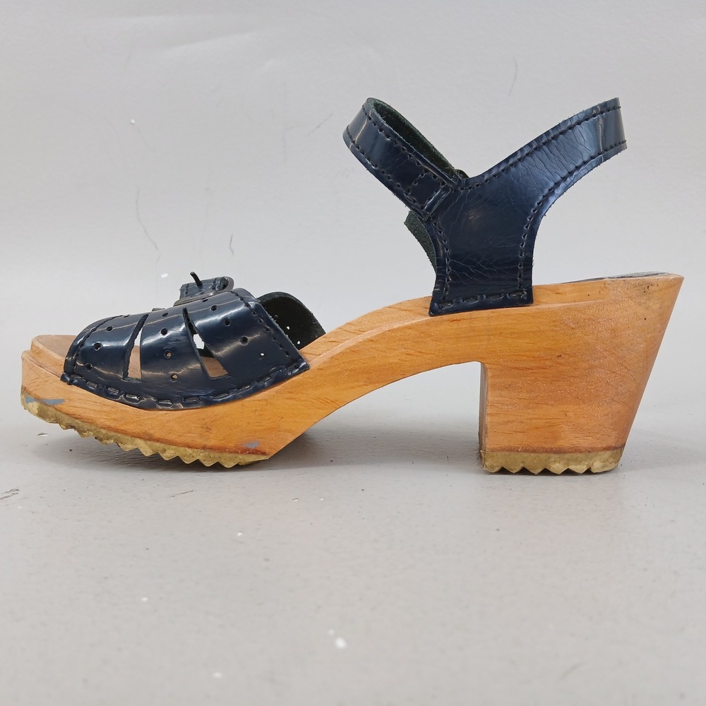 Sven Original Clog Sandals Women EU 36 US 5.5 Blue Patent Leather Wood Platform - Picture 7 of 12